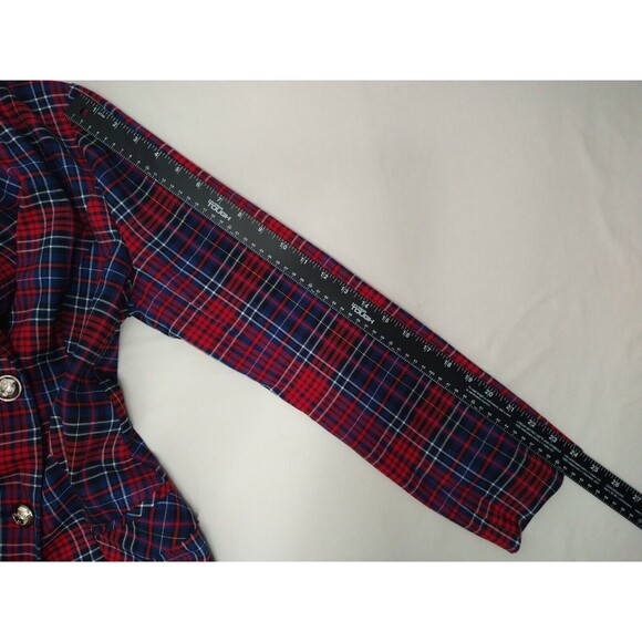 NWOT VENUS Red Blue Plaid Jacket Sz14 Button Closure Mid Length Academia Preppy - Picture 7 of 12